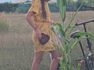 Voyeur a girl masturbating in Corn Field n CUM Creampie her