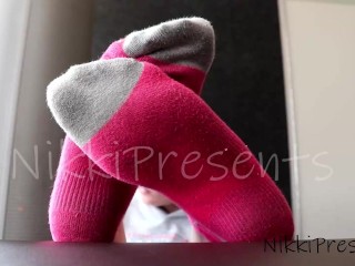 Stinky Slippers and Smelly Sock Strip and Public Sock Show Off Ignore in the Airport Foot Fetish Toe