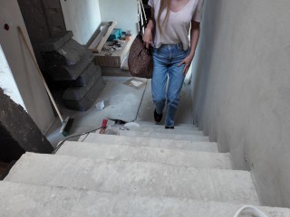 Lady Boss Cheering her Construction Builder's Big Cock so that he can focus on work!