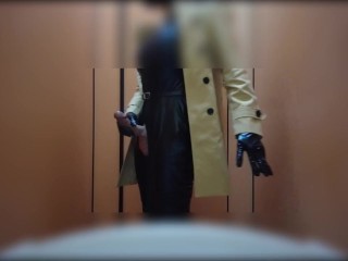 sissy latex trench coat masturbate public toilet