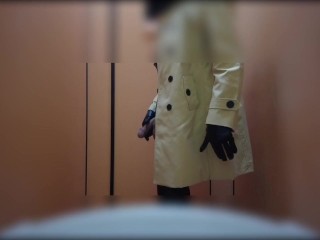 sissy latex trench coat masturbate public toilet