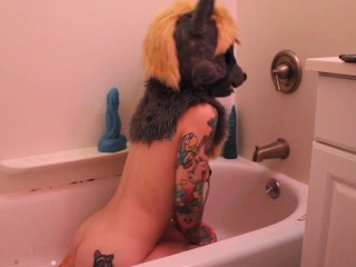 Solo Furry Girl Piss Play with Balloon in Tub