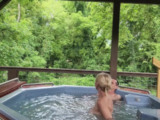 Blonde milf wife relaxing in the hotub great blow job and hot tub sex