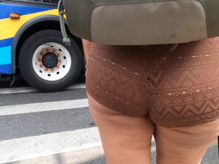 Wife in see through booty shorts walking in public