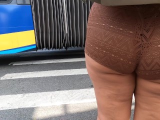 Wife in see through booty shorts walking in public