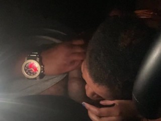 Ebony gf sucking cock in the car