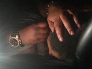 Ebony gf sucking cock in the car