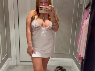 BIG TIT MILF TRIES ON TRANSPARENT DRESS IN A STORE