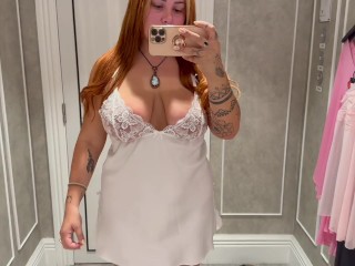 BIG TIT MILF TRIES ON TRANSPARENT DRESS IN A STORE