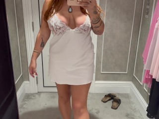 BIG TIT MILF TRIES ON TRANSPARENT DRESS IN A STORE