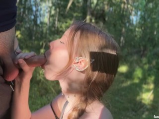 BEST blowjob in the FOREST from a Blonde with Green eyes