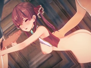 【ホロライブVtuber】宝鐘マリンがたくさんの男達と集団セックスする3Dエロアニメーション。(3p 4p FMMセックス)