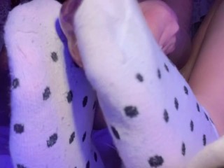 CUSTOM VIDEO! Teen in cute SOCKS cums on dildo