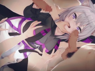 【ホロライブVtuber】猫又おかゆがたくさんの男達と集団セックスする3Dエロアニメーション。(3p 4p FMMセックス)