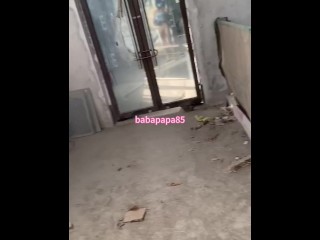 sissy wearing high heels and denim top at the construction site 1