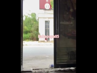 sissy wearing high heels and denim top at the construction site 3