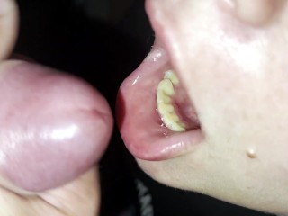 Sweet blowjob to your friend with cum on the tongue