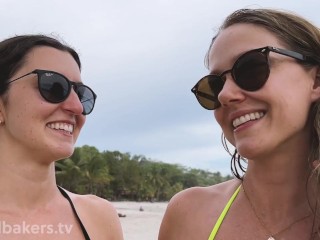 Walking topless on a beach in Costa Rica with Flashing Emma