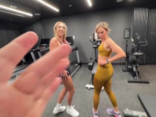 A VOYEUR SPOTS SERENITY COX AND ANGIE BLOOM AT THE GYM / with cum swap