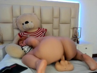 Anime girl with red hair and hairy pussy rides like a nymphomaniac reaching an intense orgasm