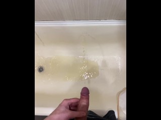 Peeing in the bathroom in slow motion