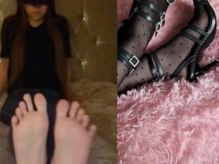 Petite English babe gets her sexy feet out and makes a foot fetish compilation to make you cum