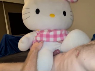 Sex with HELLO KITTY bigg plushie, cumming hard on her