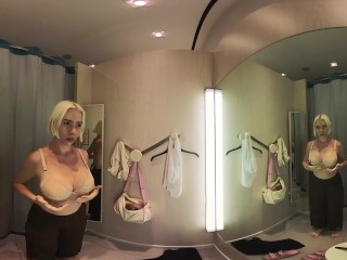 VR Try On Haul transparent clothes at the mall. Video VR 360 See thru clothes in fitting room