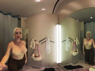 VR Try On Haul transparent clothes at the mall. Video VR 360 See thru clothes in fitting room