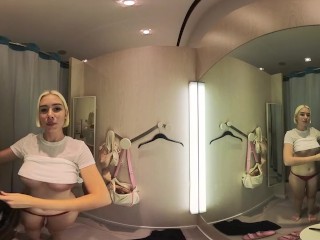 VR Try On Haul transparent clothes at the mall. Video VR 360 See thru clothes in fitting room