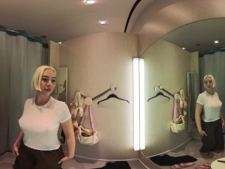 VR Try On Haul transparent clothes at the mall. Video VR 360 See thru clothes in fitting room