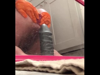 Hairy BBW Fucks Her Prolapsing Asshole With Her Favorite Dildo [pussy gape + fat clit exposed too!]