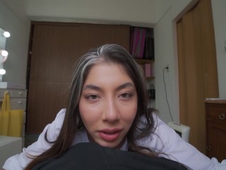 Schoolgirl plays with my big cock and dares anal sex