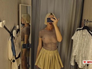 Sexy Try On Haul Transparent Clothes, Completely See-Through. At The Mall. Public fetish