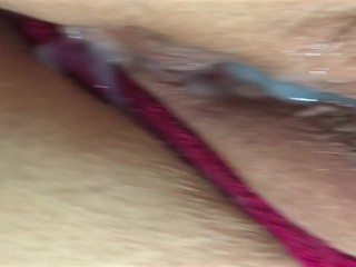 Black cock jerking off huge cum load close up on fat woman big juicy mature pussy - chubby BBW SSBBW