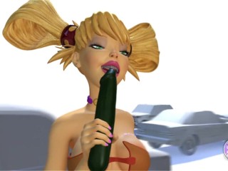 3DGSPOT - Horny Girl Gets Orgasm While Fucking Both Her Holes With Vegetables! 3D CARTOON PORN!