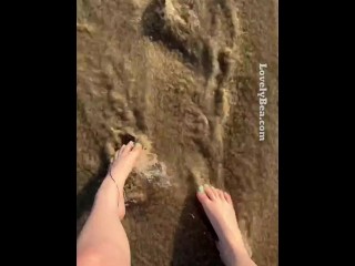 Washing off my beautiful Feet at sandy beach Lovely Bea