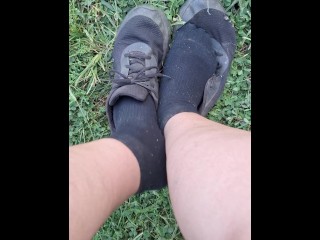 My Dirty Nasty Old Worn Torn Smelly Mowing Shoes & Socks Coming Off My Filthy Big Feet