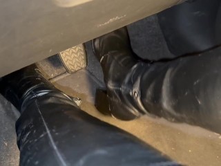 Driving and pedal pumping in high heel leather boots