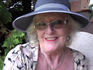 Aunt Judy's - 66yo Hairy Mature GILF Mrs. Claire Sucks Your Cock in the Garden (POV)