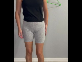 Sexy college teen stripping out of workout clothes