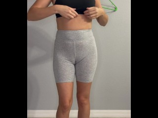 Sexy college teen stripping out of workout clothes