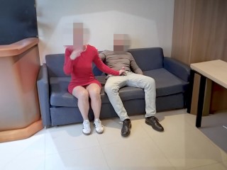 Married woman sucks and drinks jizz in the waiting room