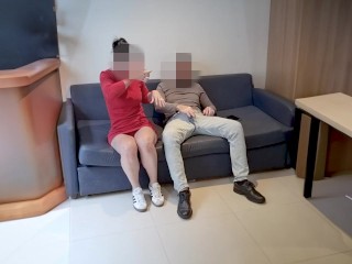 Married woman sucks and drinks jizz in the waiting room