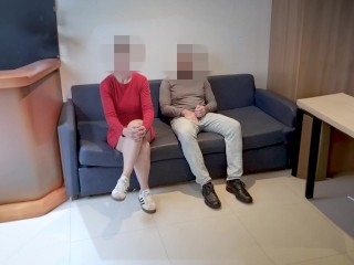 Married woman sucks and drinks jizz in the waiting room
