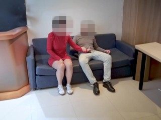 Married woman sucks and drinks jizz in the waiting room