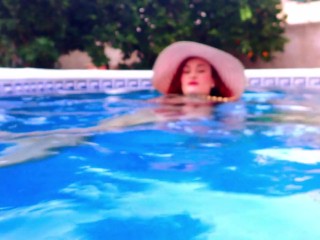 Ariel Ortiz under the water of her pool, masturbates in front of her stepfather to make him horny