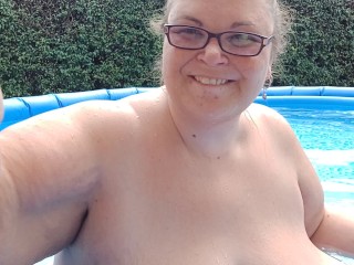 sexy SSBBW showing off her huge natural tits and hard nipples in the pool - by Viola Tittenfee