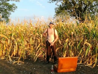 double pee and masturbation in the secluded countryside