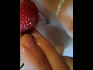 Handjob. Whore's breakfast. Strawberry with sperm